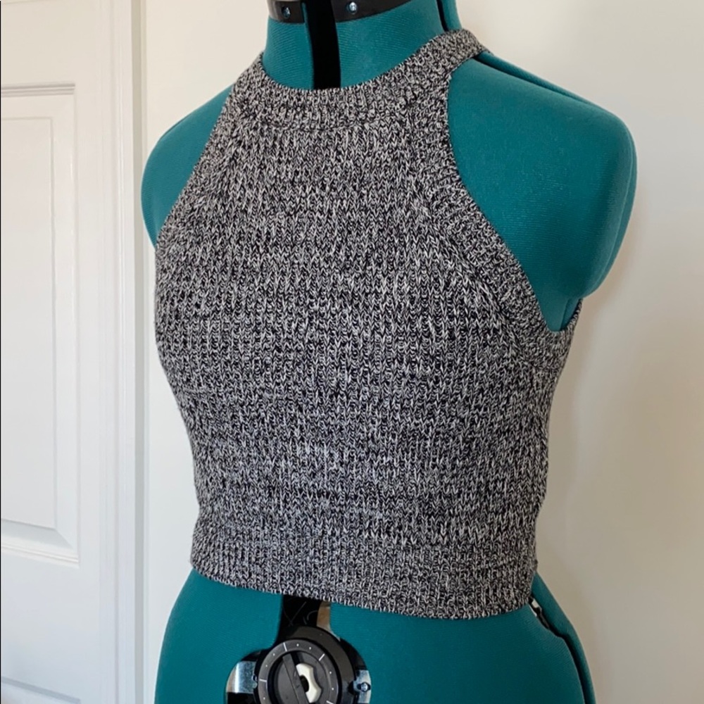 Black and white knitted cropped halter top